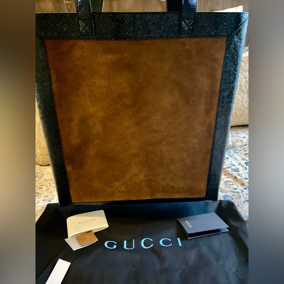 Gucci Ophelia Black and Brown Logo Suede Tote Shoulder Bag NWT in Box - Picture 4 of 12